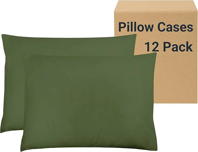 Reusable ZPECC Pillow Cases Queen Size Set of 12 20×30 Envelope Closure Pillowcases Soft Plain Brushed Microfiber Covers Hypoallergenic Breathable Olive Green High-End