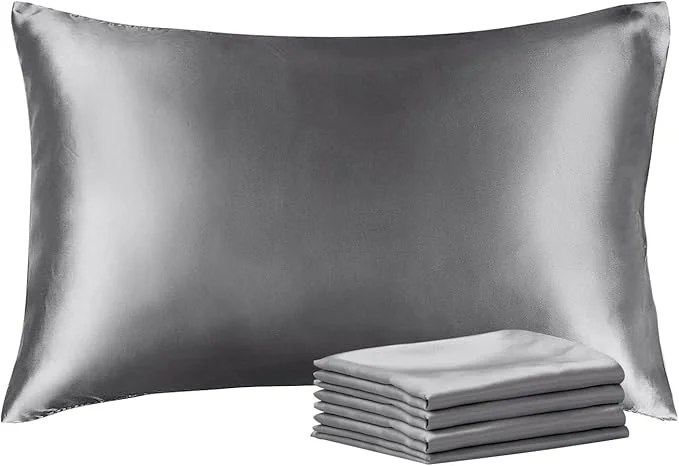 Crafted BEDELITE Satin Pillowcase with Zipper 4 Pack Dark Grey Pillow Cases Queen Size Super Soft and Cooling Similar to Silk Pillow Cases Gift for Women Men 20×30 Inches Fashionable