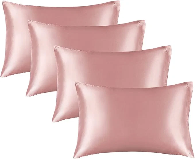 Elegant BEDELITE Satin Pillowcase for Hair and Skin Super Soft Similar to Silk Pillow Cases 4 Pack with Envelope Closure Cooling Pillowcases for Women Men 20 quot x26 quot Standard Size Rose Pink Authentic