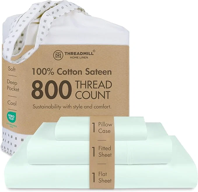 Outstanding Threadmill Sheets for Twin Mattress 800 Thread Count Twin Bed Sheets Set with 15 Deep Pocket Sateen Weave Better Than Egyptian Cotton 3-Piece Bedding Set with Cooling Effect Seaglass Specialty