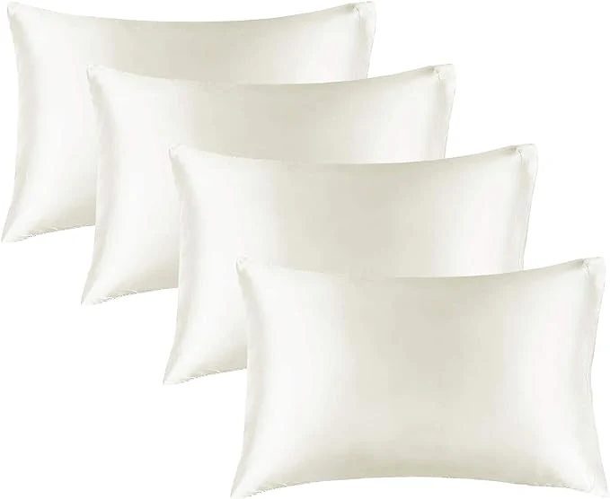 Flexible BEDELITE Satin Pillowcase for Hair and Skin Super Soft Similar to Silk Pillow Cases 4 Pack with Envelope Closure Cooling Pillowcases for Women Men 20 quot x36 quot King Size Ivory High-Grade