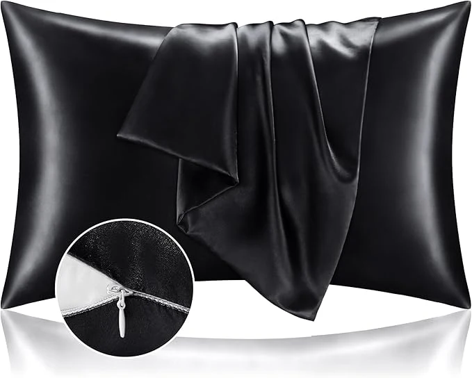 Selected BEDELITE Satin Pillowcase with Zipper Black King Size Pillow Cases Set of 2 Super Soft and Cooling Similar to Silk Pillow Cases Gift for Women Men 20×36 Inches Safe