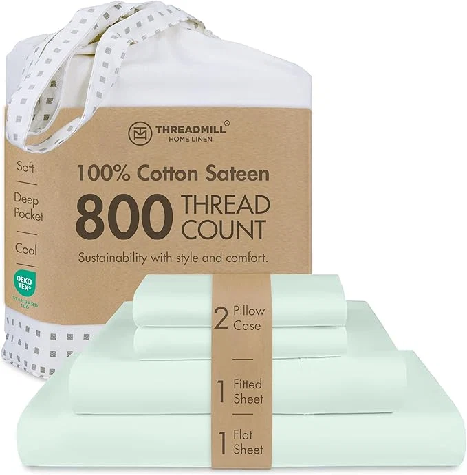 Luxury Threadmill California King Sheet Sets 800 Thread Count Cal King Bed Sheets Set with 16 Deep Pocket Sateen Weave Better Than Egyptian Cotton 4-Piece Bedding Set with Cooling Effect Seaglass Superior