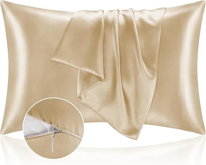 High-Quality BEDELITE Satin Pillowcase with Zipper Champagne King Size Pillow Cases Set of 2 Super Soft and Cooling Similar to Silk Pillow Cases Gift for Women Men 20×36 Inches Versatile