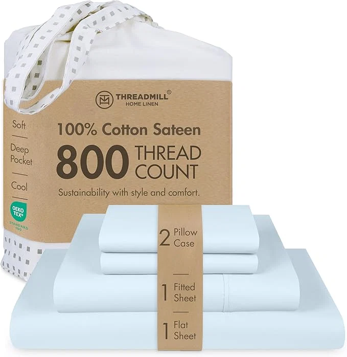 Specialty Threadmill Luxury 800 Thread Count King Cotton Sheets – Light Blue Sateen Weave Bed-Sheets Better Than Egyptian Cotton 4 Pc Solid Soft Bedding Set Fits 16 quot Deep Pocket Clean
