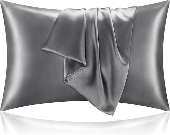 Healthy BEDELITE Satin Pillowcase with Zipper Dark Grey King Size Pillow Cases Set of 2 Super Soft and Cooling Similar to Silk Pillow Cases Gift for Women Men 20×36 Inches Practical