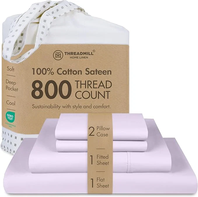 Trusted Threadmill California King Sheet Sets 800 Thread Count Cal King Bed Sheets Set with 16 Deep Pocket Sateen Weave Better Than Egyptian Cotton 4-Piece Bedding Set with Cooling Effect Lilac Reusable