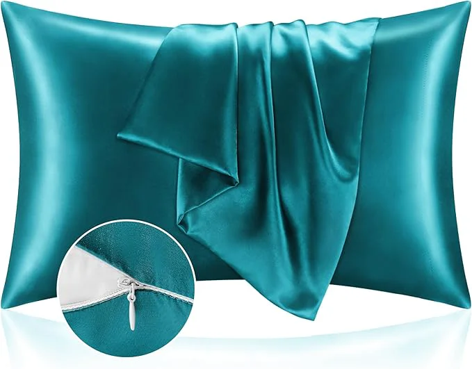 Quality BEDELITE Satin Pillowcase with Zipper 2 Pack Teal Pillow Cases Standard Size Super Soft and Cooling Similar to Silk Pillow Cases Gift for Women Men 20×26 Inches Top-Quality
