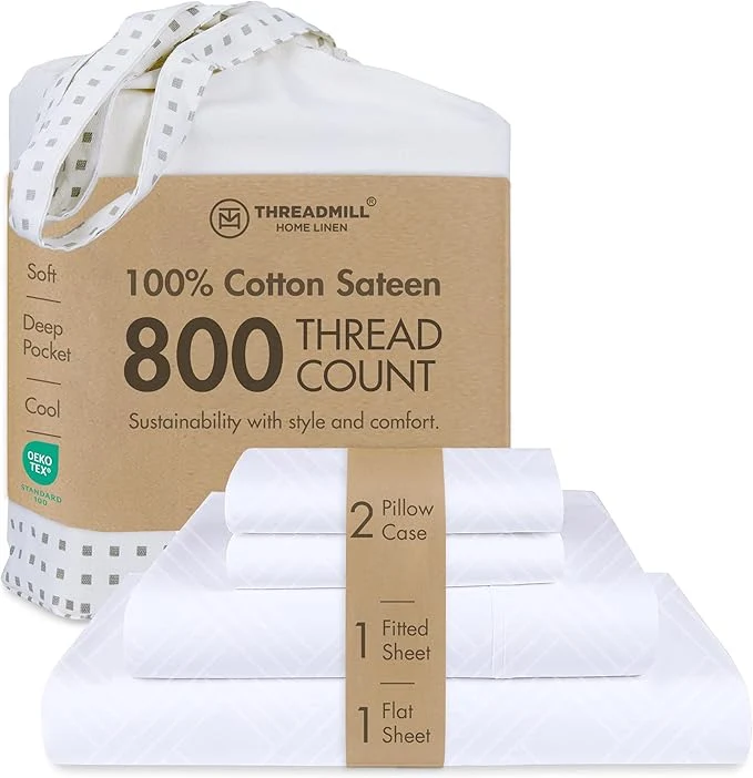 Reusable Threadmill Luxury Cotton King Size Sheets Set- 800 Thread Count Jacquard Celine Hotel White Better Than Egyptian Cotton 4 Pc Striped Bed Set Damask Bed Sheets with 16 quot Deep Pocket Genuine