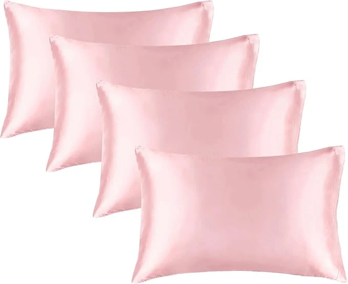 Consistent BEDELITE Satin Pillowcase for Hair and Skin Super Soft Similar to Silk Pillow Cases 4 Pack with Envelope Closure Cooling Pillowcases for Women Men 20 quot x26 quot Standard Size Pink Excellent