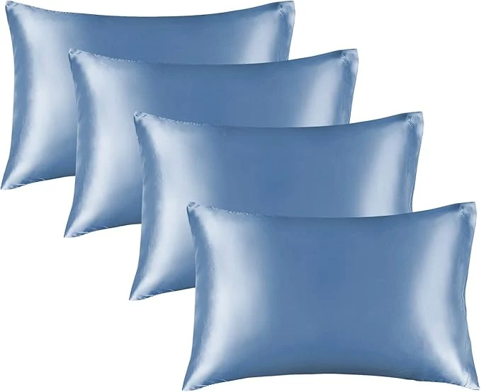 Clean BEDELITE Satin Pillowcase for Hair and Skin Super Soft Similar to Silk Pillow Cases 4 Pack with Envelope Closure Cooling Pillowcases for Women Men 20 quot x26 quot Standard Size Airy Blue Traditional