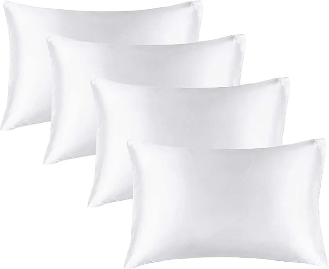 Clean BEDELITE Satin Pillowcase for Hair and Skin Super Soft Similar to Silk Pillow Cases 4 Pack with Envelope Closure Cooling Pillowcases for Women Men 20 quot x26 quot Standard Size White Efficient