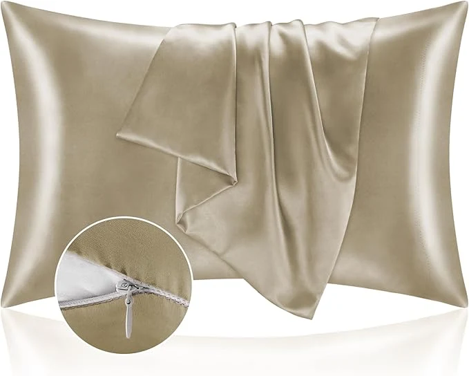 Minimalist BEDELITE Satin Pillowcase with Zipper Taupe King Size Pillow Cases Set of 2 Super Soft and Cooling Similar to Silk Pillow Cases Gift for Women Men 20×40 Inches Proven