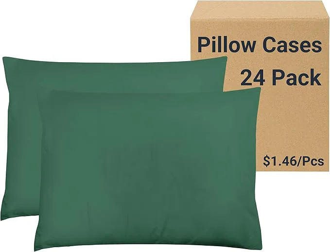 World-Class ZPECC Pillow Cases Bulk 24 Pack – Standard Pillowcases with Envelope Closure Soft Brushed Microfiber Pillow Cover for Hotel Airb amp bs Hospital Bedding Essential Peacock Green Easy-to-Use