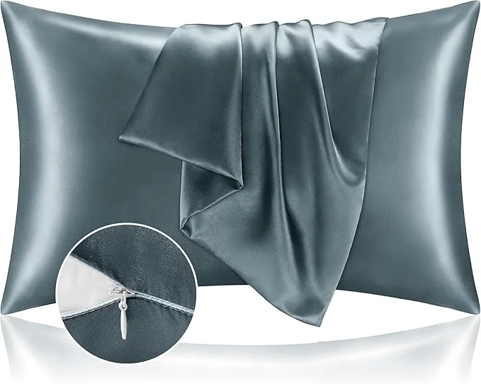 Secure BEDELITE Satin Pillowcase with Zipper Space Grey Pillow Cases Queen Size Set of 2 Super Soft and Cooling Similar to Silk Pillow Cases Gift for Women Men 20×30 Inches Premium Material