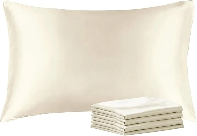 Unique BEDELITE Satin Pillowcase with Zipper 4 Pack Beige Pillow Cases Queen Size Super Soft and Cooling Similar to Silk Pillow Cases Gift for Women Men 20×30 Inches High-End