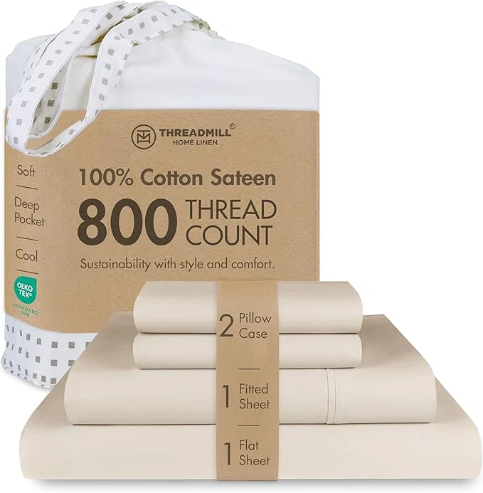 Versatile Threadmill Luxury 800 Thread Count King Cotton Sheets – Light Beige Sateen Weave Bed-Sheets Better Than Egyptian Cotton 4 Pc Solid Soft Bedding Set Fits 16 quot Deep Pocket Specialty
