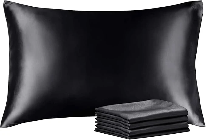 Reusable BEDELITE Satin Pillowcase with Zipper 4 Pack Dark Grey Pillow Cases Queen Size Super Soft and Cooling Similar to Silk Pillow Cases Gift for Women Men 20×30 Inches Durable