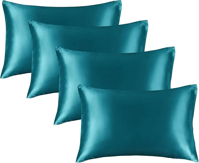 Reusable BEDELITE Satin Pillowcase for Hair and Skin Super Soft Similar to Silk Pillow Cases 4 Pack with Envelope Closure Cooling Pillowcases for Women Men 20 quot x26 quot Standard Size Teal High-Performance