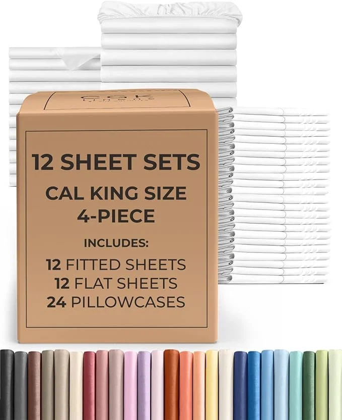 Selected Bulk Case Pack of 12 Sheet Sets – 12 Complete Sheet Sets – Bulk Cal King Bedding – Whole Case Pack for Hotels Spa amp Airbnbs – Deep Pocket amp Wrinkle – Cooling amp Breathable – Cal King White Top-Quality
