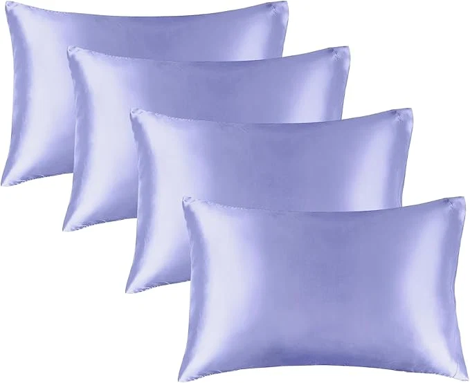 Durable BEDELITE Satin Pillowcase for Hair and Skin Super Soft Similar to Silk Pillow Cases 4 Pack with Envelope Closure Cooling Pillowcases for Women Men 20 quot x30 quot Queen Size Lilac Clean