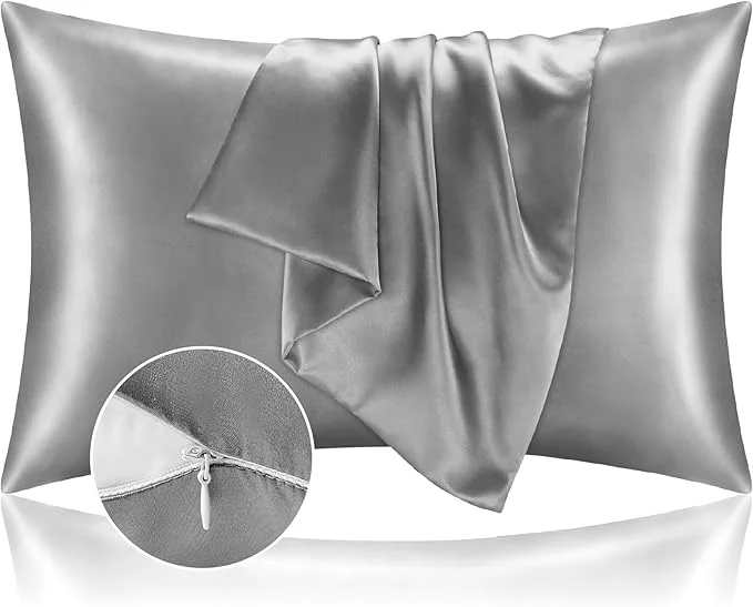 Next-Generation BEDELITE Satin Pillowcase with Zipper Grey King Size Pillow Cases Set of 2 Super Soft and Cooling Similar to Silk Pillow Cases Gift for Women Men 20×36 Inches Artisan