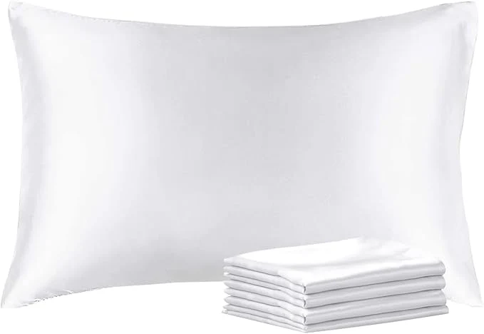 Genuine BEDELITE Satin Pillowcase with Zipper 4 Pack White Pillow Cases Queen Size Super Soft and Cooling Similar to Silk Pillow Cases Gift for Women Men 20×30 Inches Top-Quality