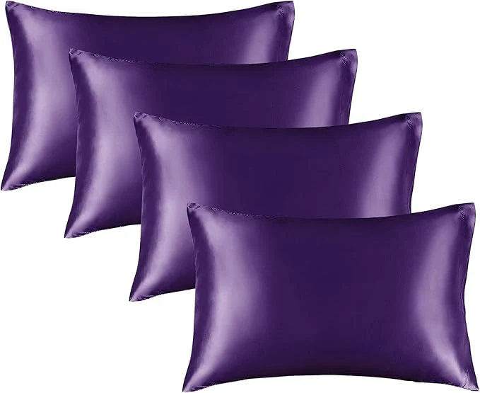 Long-Lasting BEDELITE Satin Pillowcase for Hair and Skin Super Soft Similar to Silk Pillow Cases 4 Pack with Envelope Closure Cooling Pillowcases for Women Men 20 quot x26 quot Standard Size Plum Purple Safe