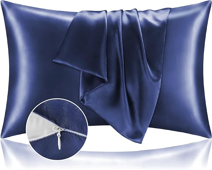 Effective BEDELITE Satin Pillowcase with Zipper Navy King Size Pillow Cases Set of 2 Super Soft and Cooling Similar to Silk Pillow Cases Gift for Women Men 20×40 Inches Durable