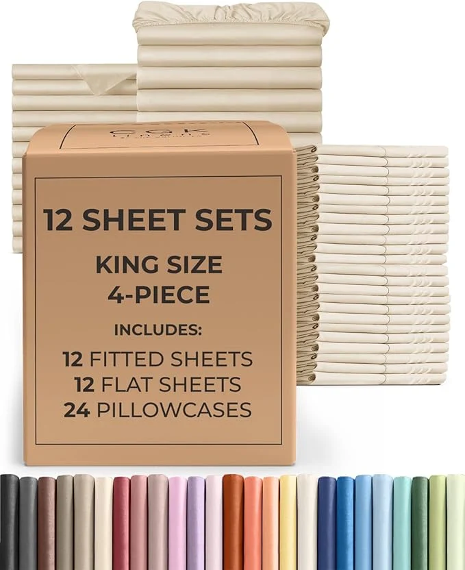 Fast CGK Unlimited Bulk Case Pack of 12 Sheet Sets – 12 Massage Sheet Sets – Bulk Pack of King Sheet Sets – Bulk King Size Sheets – Whole Bulk Sheets for Hotels amp Airbnbs – King Sized Wheat Effective