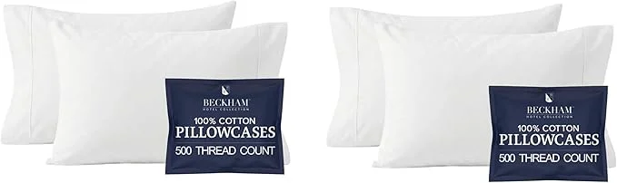 First-Class Beckham Hotel Collection Cotton Pillowcases Standard Queen 500TC Sateen Finish Open End Breathable Moisture-Wicking White 4 Pieces Excellent