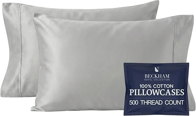 Practical Beckham Hotel Collection Pillowcases Queen Size Set of 2 Cool Touch Cotton Sateen Fabric 500TC Silky Smooth amp Soft Open End Dark Gray Official