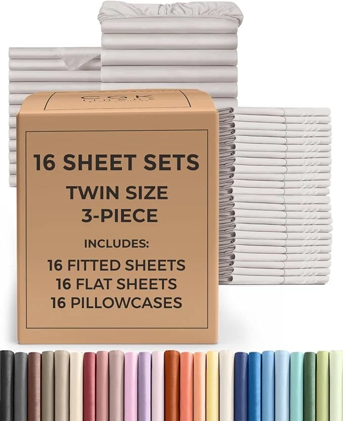 High-Grade Bulk Case Pack of 16 Sheet Sets – 16 Complete Sheet Sets – Bulk Twin Bedding – Whole Case Pack for Hotels Spa amp Airbnbs – Deep Pocket amp Wrinkle – Cooling amp Breathable – Twin Light Grey Trusted