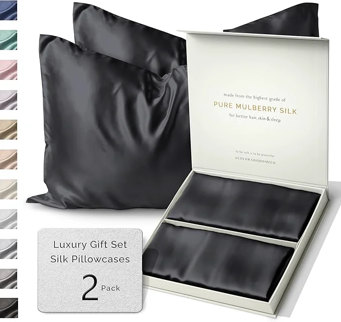 Optimized SUNDAYSILKS™ Silk Pillow Cases 2 PACK 22 Momme Mulberry Silk Pillowcase Set of 2 All Sides Pure Silk Slip Pillowcases Bliss for Women Zipper Standard Queen King Size 6A Midnight Black Flexible
