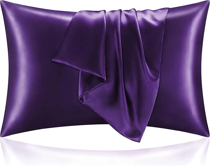 Crafted BEDELITE Satin Pillowcase for Hair and Skin Super Soft and Cooling Similar to Silk Pillow Cases 2 Pack with Envelope Closure Gift for Women Men 20 quot x40 quot King Size Plum Purple Excellent