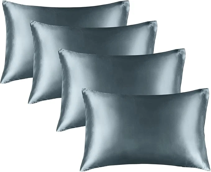 Premium BEDELITE Satin Pillowcase for Hair and Skin Super Soft Similar to Silk Pillow Cases 4 Pack with Envelope Closure Cooling Pillowcases for Women Men 20 quot x36 quot King Size Space Grey Trusted
