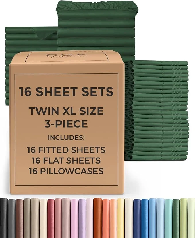Artisan Bulk Case Pack of 16 Sheet Sets – 16 Complete Twin XL Size Sheet Sets w Deep Pockets – Whole Bulk Bedding for Hotels Spas amp Airbnbs – Breathable Soft amp Wrinkle – Twin XL Emerald Green Prestigious