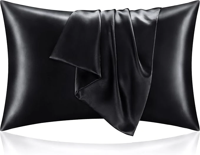 Long-Lasting BEDELITE Satin Pillowcase for Hair and Skin Super Soft and Cooling Similar to Silk Pillow Cases 2 Pack with Envelope Closure Gift for Women Men 20 quot x26 quot Standard Size Black Trendy