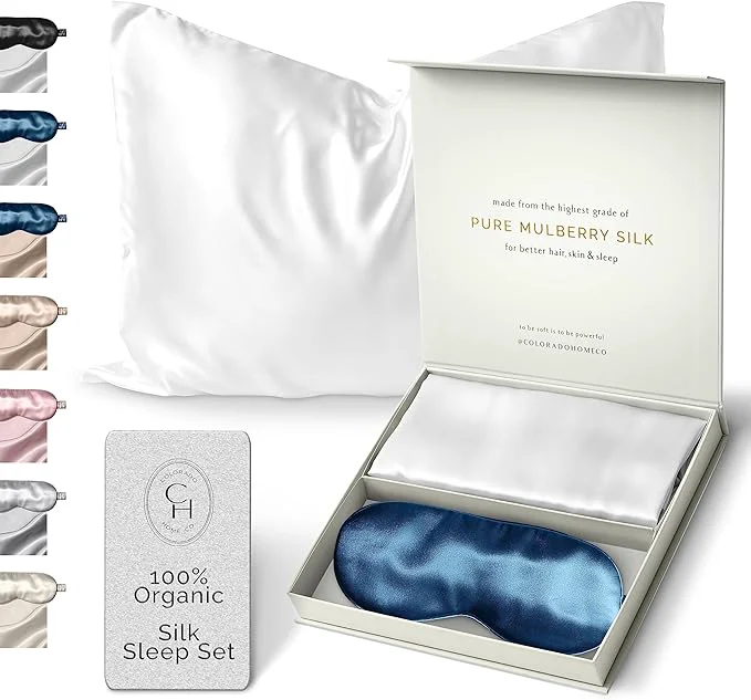 Organic Mulberry Silk Pillowcase Set – Queen Size Midnight Blue Sleep Mask Included First-Class