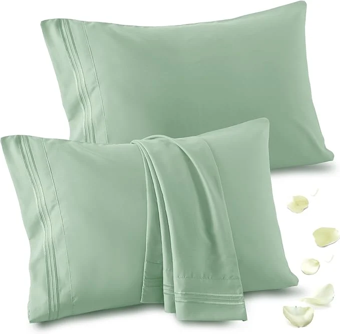 World-Class Vonty 2 Pack Queen Pillow Cases – 20×30 Inch 1800 Thread Count Microfiber Pillowcases Queen Size Sage Green Pillow Cases Luxury amp Soft Embroidered Bed Pillow Covers with Envelope Closure Traditional