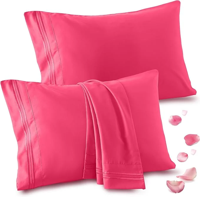 Trendy Vonty 2 Pack King Pillow Cases – 20×40 Inch 1800 Thread Count Microfiber Pillowcases King Size Hot Pink Pillow Cases Luxury amp Soft Embroidered Bed Pillow Covers with Envelope Closure Fine