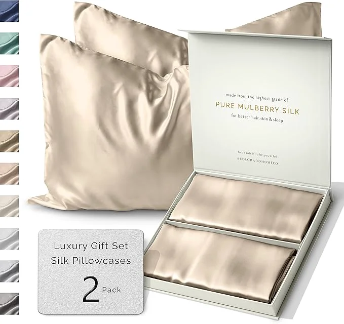 Exclusive SUNDAYSILKS™ Silk Pillow Cases 2 Pack 22 Momme Mulberry Silk Pillowcase Set of 2 All Sides Pure Silk Slip Pillowcases Bliss for Couples Zipper Standard Queen King Size 6A Oat Milk User-Friendly