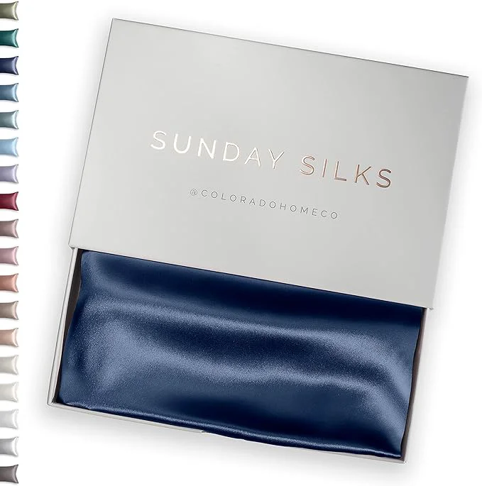 Detailed SUNDAYSILKS™ Premium Silk Pillow Cases Mulberry Silk Pillowcase with Zipper 22 Momme Grade 6A Silk Standard Queen King Size Navy Blue Casual