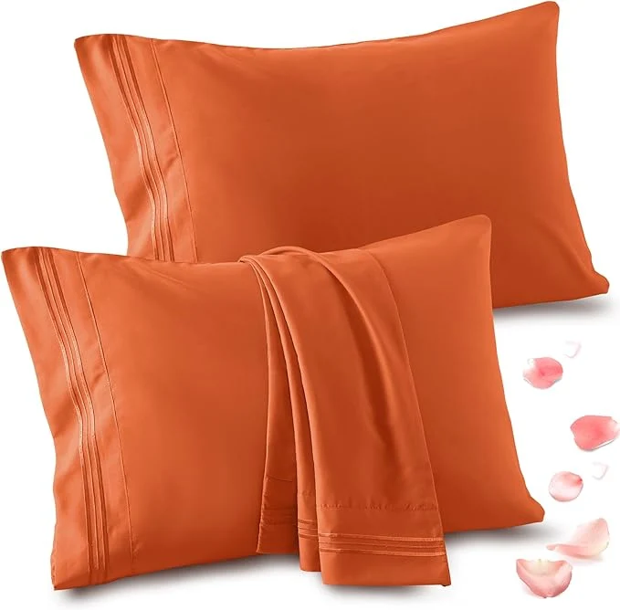 Quality Vonty 2 Pack King Pillow Cases – 20×40 Inch 1800 Thread Count Microfiber Pillowcases King Size Burnt Orange Pillow Cases Luxury amp Soft Embroidered Bed Pillow Covers with Envelope Closure High-Grade