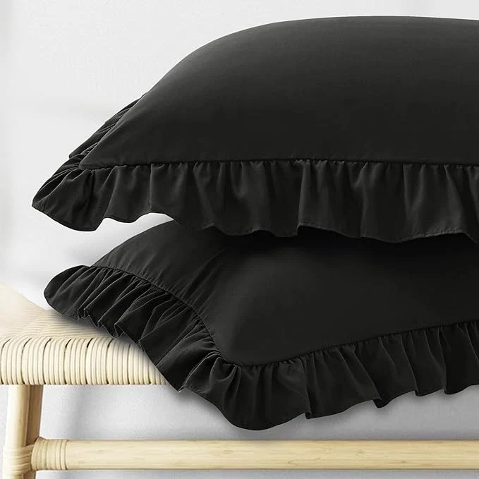 Stylish KKJIAF Ruffle Pillow Cases King Size Set of 2 Ruffled Pillow Covers with Envelope Closure Wrinkle Resistant Pillowcases 20 quot x 36 quot Ruffled Pillow Shams Black Smart