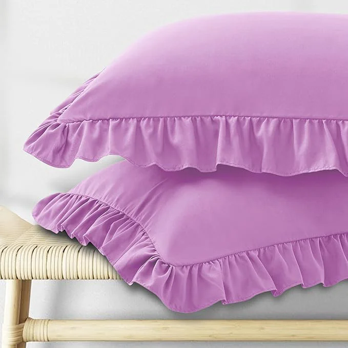 Minimalist KKJIAF Ruffle Pillow Cases Queen Size Set of 2 Ruffled Pillow Covers with Envelope Closure Wrinkle Resistant Ruffled Pillow Shams 20 quot x 30 quot Lavender Fashionable