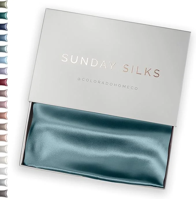 SUNDAYSILKS™ Premium Silk Pillow Cases Mulberry Silk Pillowcase with Zipper All Sides 22 Momme Grade 6A Silk Standard Queen King Size Mineral Blue Selected