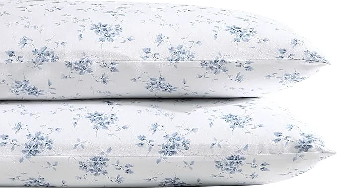 Fine Crafted Laura Ashley – Pillowcase Set Smooth amp Wrinkle-Resistant Cotton Sateen Bedding 2 Piece Pillowcases Garden Muse Blue Standard Natural