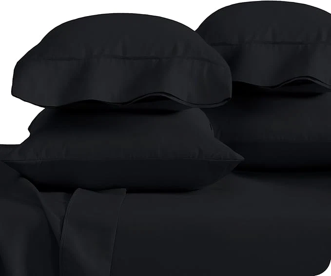 Practical Bare Home 4 Pillowcases – Premium 1800 Ultra-Soft Collection – Bulk Pack – Double Brushed – Hypoallergenic – Wrinkle Resistant – Easy Care King – 4 Pack Black Elegant