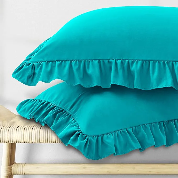 Proven KKJIAF Ruffle Pillow Cases Queen Size Set of 2 Ruffled Pillow Covers with Envelope Closure Wrinkle Resistant Ruffled Pillow Shams 20 quot x 30 quot Teal Soft